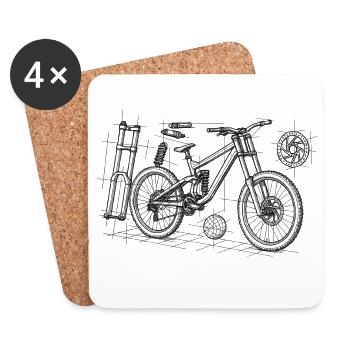 DH Bike Exploded Drawing - Geometry Sketch - Coasters (set of 4) - white - Front