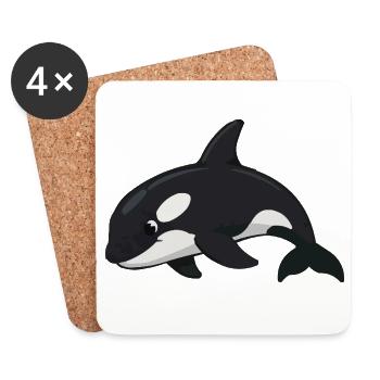 Style de dessin animé Orca en noir et blanc - Dessous de verre (lot de 4) - blanc - Devant