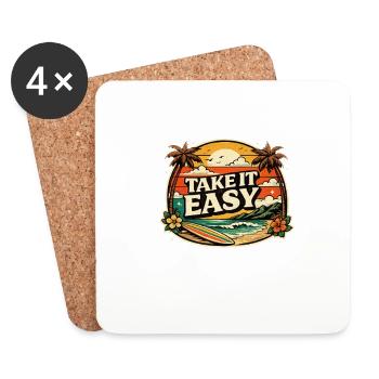 Take It Easy – Retro Vintage Sunset Beach Design - Coasters (set of 4) - white - Front