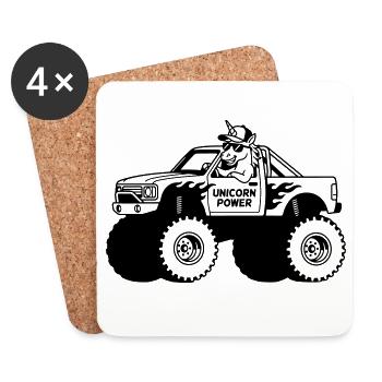 Licorne dans un monster truck - Dessous de verre (lot de 4) - blanc - Devant
