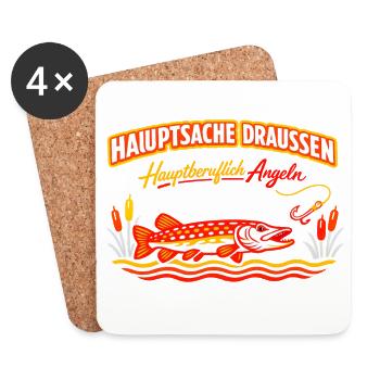 Hauptsache Draußen Angeln Fischdesign - Untersetzer (4er-Set) - Weiß - Vorne