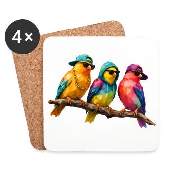 Hip Hop Vögel Low Poly Polygon Art  - Untersetzer (4er-Set) - Weiß - Vorne