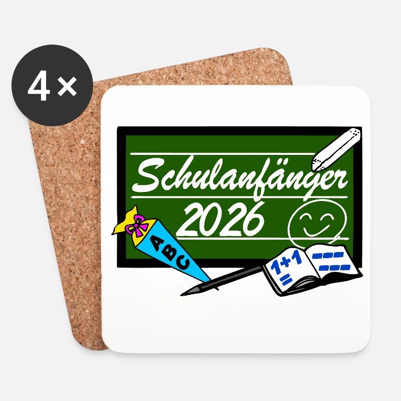 Schulanfänger 2026 - erster Schultag - Untersetzer (4er-Set) - Weiß