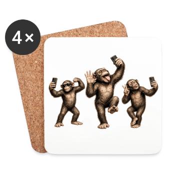 Trio selfie singe - Dessous de verre (lot de 4) - blanc - Devant