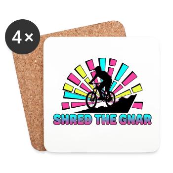 90s Neon Shred The Gnar Mountain Biker - Coasters (set of 4) - white - Front