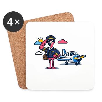 Flamingo pilot on propeller plane - Coasters (set of 4) - white - Front