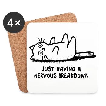 Nervous Breakdown Cat - Coasters (set of 4) - white - Front