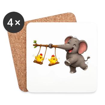 Elephant & Chick Swing Adventure - Coasters (set of 4) - white - Front