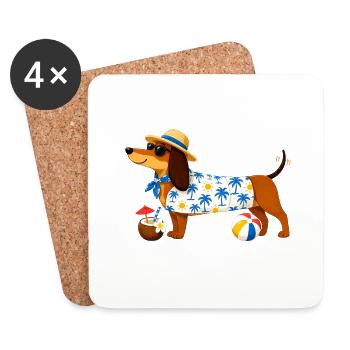 Beach Dachshund Hawaii - Coasters (set of 4) - white - Front