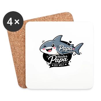 Bester Papa Hai mit Herz - Untersetzer (4er-Set) - Weiß - Vorne