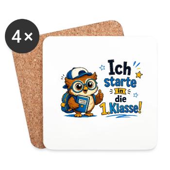 Ich starte in die 1. Klasse Eulen Design - Untersetzer (4er-Set) - Weiß - Vorne