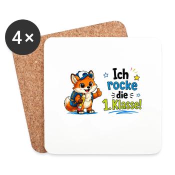 Ich rocke die 1. Klasse Fuchs - Untersetzer (4er-Set) - Weiß - Vorne