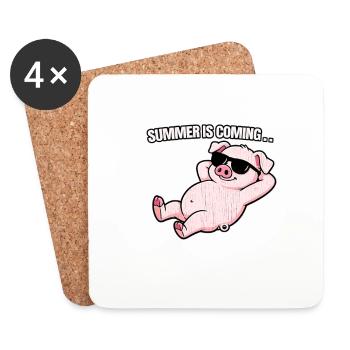 Summer Pig Relax avec des lunettes de soleil - Dessous de verre (lot de 4) - blanc - Devant