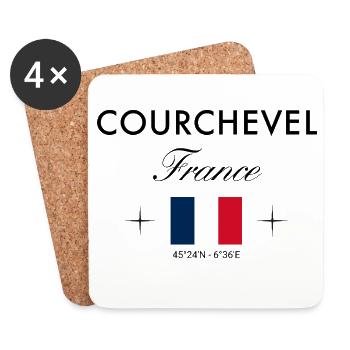 Courchevel, France, coordinates, travel, souvenir - Coasters (set of 4) - white - Front