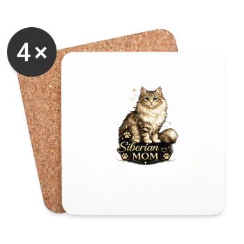 Imprimé de la Maman Sibérienne Chat - Dessous de verre (lot de 4) - blanc - Devant