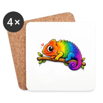 Caméléon arc-en-ciel sur une branche - Dessous de verre (lot de 4) - blanc - Devant
