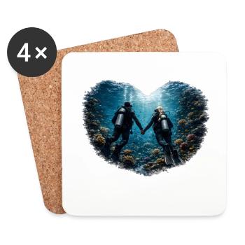 Diving together – diving couple in heart motif - Coasters (set of 4) - white - Front