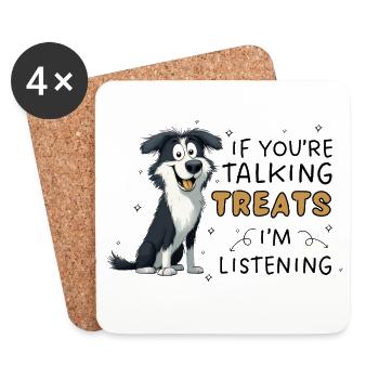 Border Collie Treats Funny Dog Design - Coasters (set of 4) - white - Front