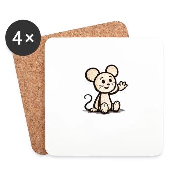 Cuddly mouse waving - Coasters (set of 4) - white - Front