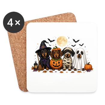 Halloween Dachshund Witch Pumpkin Mummy Ghost - Coasters (set of 4) - white - Front