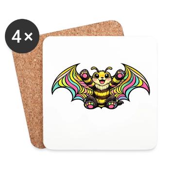 Regenbogenbat mit Flügeln - Untersetzer (4er-Set) - Weiß - Vorne