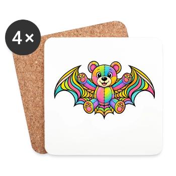 Regenbogenbär mit Flügeln - Untersetzer (4er-Set) - Weiß - Vorne