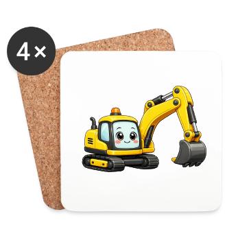 Gelber Bagger - Untersetzer (4er-Set) - Weiß - Vorne