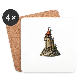Burgturm am Felsen - Untersetzer (4er-Set) - Weiß - Vorne