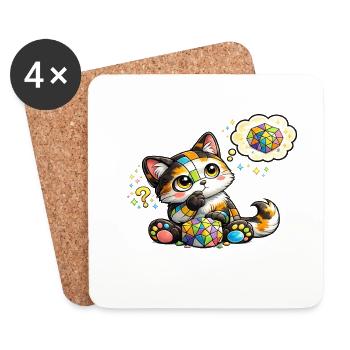 Katzenmosaik Traumkatzchen - Untersetzer (4er-Set) - Weiß - Vorne