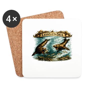 Lions of the Sea – Vintage Sea Lion Wildlife - Untersetzer (4er-Set) - Weiß - Vorne