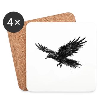 Flying Raven Gotische Grafik - Untersetzer (4er-Set) - Weiß - Vorne