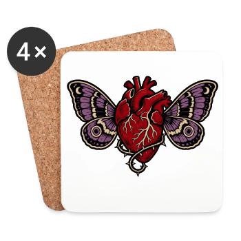 Anatomical Heart Gothic Moth Art - Coasters (set of 4) - white - Front