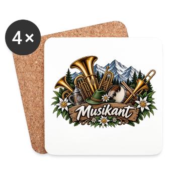 Alpenmusikant mit Brass & Blumenkranz - Untersetzer (4er-Set) - Weiß - Vorne