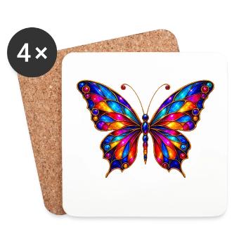 Colorful Stained Glass Butterfly - Coasters (set of 4) - white - Front