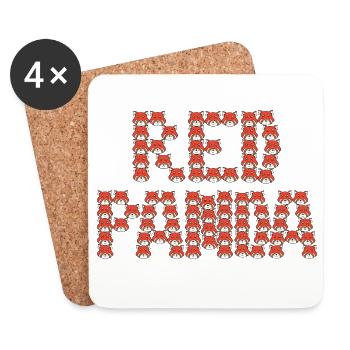 Typographie du panda rouge de dessins animés - Dessous de verre (lot de 4) - blanc - Devant
