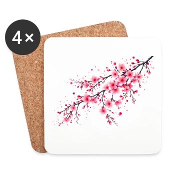 Cherry Blossoms Branch Sakura Flowers Cherry - Coasters (set of 4) - white - Front