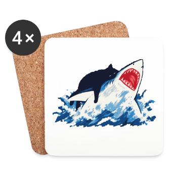 Cat Shark Ocean Humor - Coasters (set of 4) - white - Front