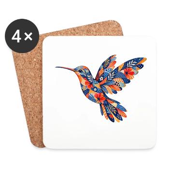 Colibri à motif floral - Dessous de verre (lot de 4) - blanc - Devant