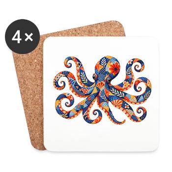 Patchwork Octopus Color Magic - Coasters (set of 4) - white - Front