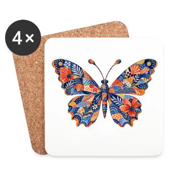 Patchwork Butterfly Pattern - Coasters (set of 4) - white - Front