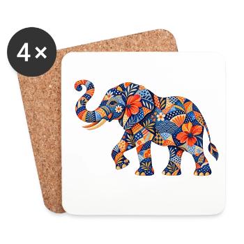 Motif floral d’éléphant en patchwork - Dessous de verre (lot de 4) - blanc - Devant