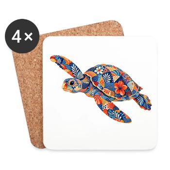 Patchwork Turtle Floral Pattern - Coasters (set of 4) - white - Front