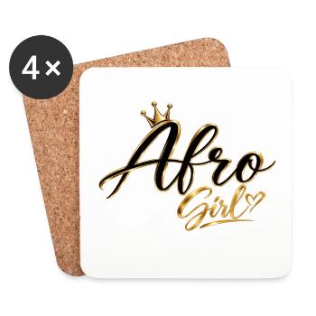 Afro Girl Gold Crown - Coasters (set of 4) - white - Front