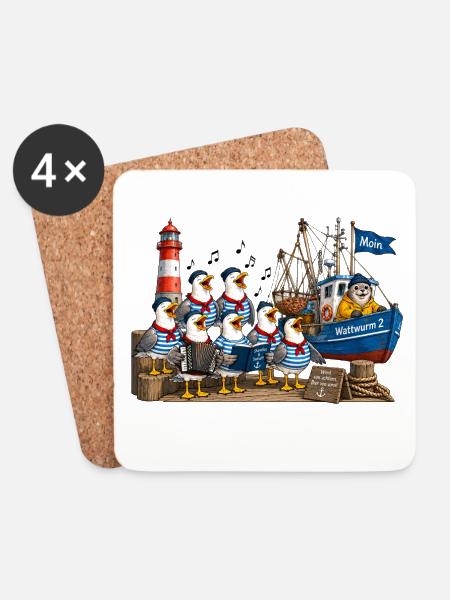Seemöwen Chor  - Untersetzer (4er-Set) - Weiß