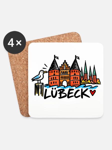 Lübeck - Hansestadt Lübeck - Ostseeküste - Untersetzer (4er-Set) - Weiß