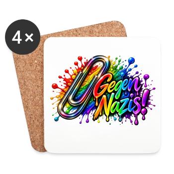 Gegen Nazis Regenbogen  Briefklammer Büroklammer - Untersetzer (4er-Set) - Weiß - Vorne