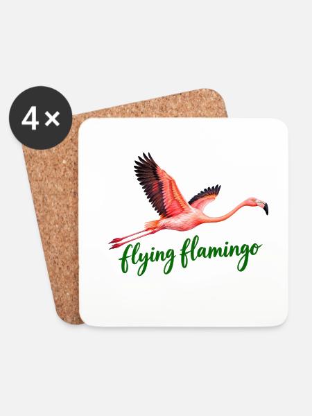 Fliegender Flamingo mit grüner Schrift - Untersetzer (4er-Set) - Weiß