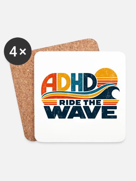 ADHD – Ride the Wave | Retro-Sonne & Welle - Untersetzer (4er-Set) - Weiß