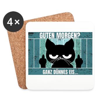 Katze Morgenmuffel - Untersetzer (4er-Set) - Weiß - Vorne