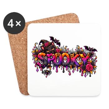 Spooky Katzen Neon-Drip - Untersetzer (4er-Set) - Weiß - Vorne